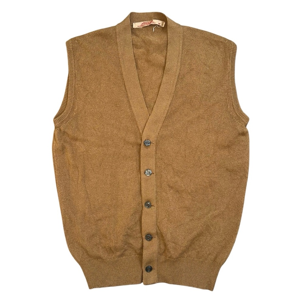 Vintage 70s Jaeger Made in Scotland 100% Wool Button Down Sweater Vest Size 38